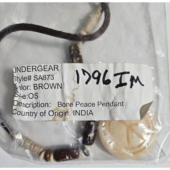 UnderGear SA873 Brown Leather Rope One Size Bone Peace Pendant India Import NEW - Picture 7 of 7